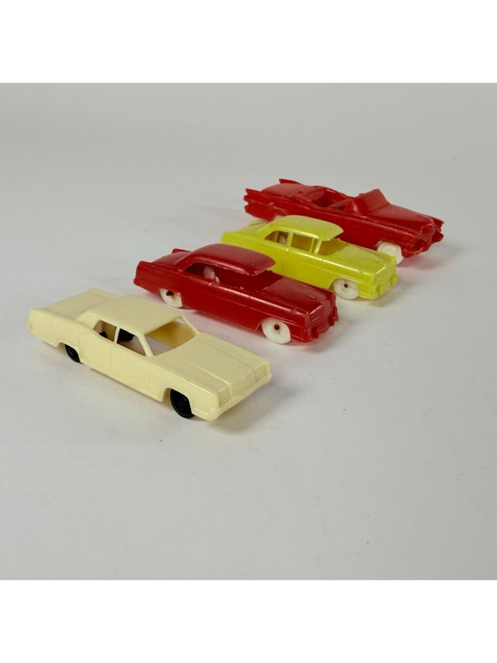 Vintage Plastic Toy Cars 4 Red Yellow  Cream Colors 1960s Miniature Models